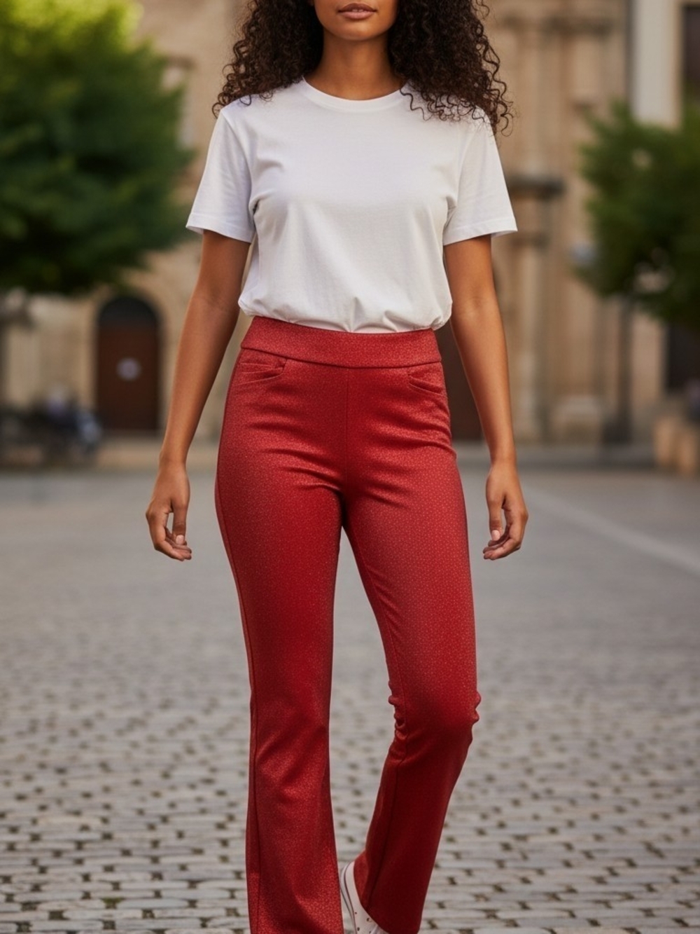 New York & Company Red Tall Pull On Flare Pants Women’s Size M